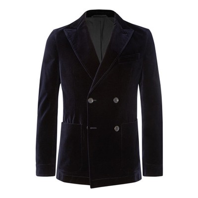 Midnight Blue Double Breasted Cotton Velvet Blazer from Oliver Spencer