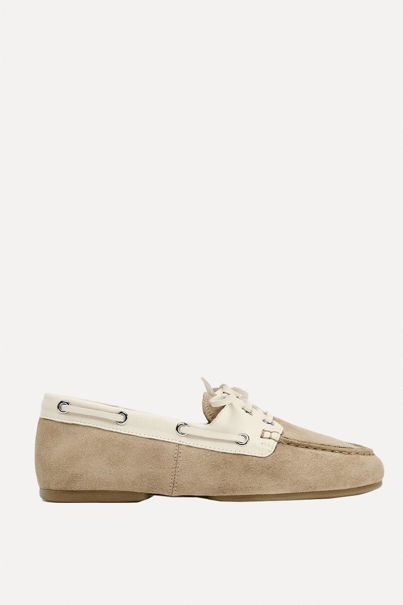 Contrast Suede Lace-Up Loafers from Zara