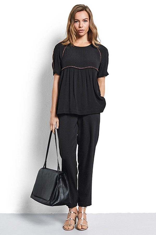 Beaded Crepe Top In Black/Copper