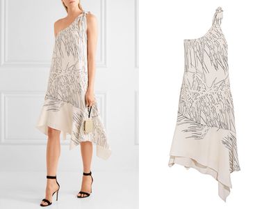 One-Shoulder Asymmetric Printed Crepe Dress from Halston Heritage