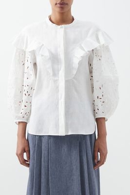 Ruffle Broderie Anglaise Linen-Voile Blouse from Chloé