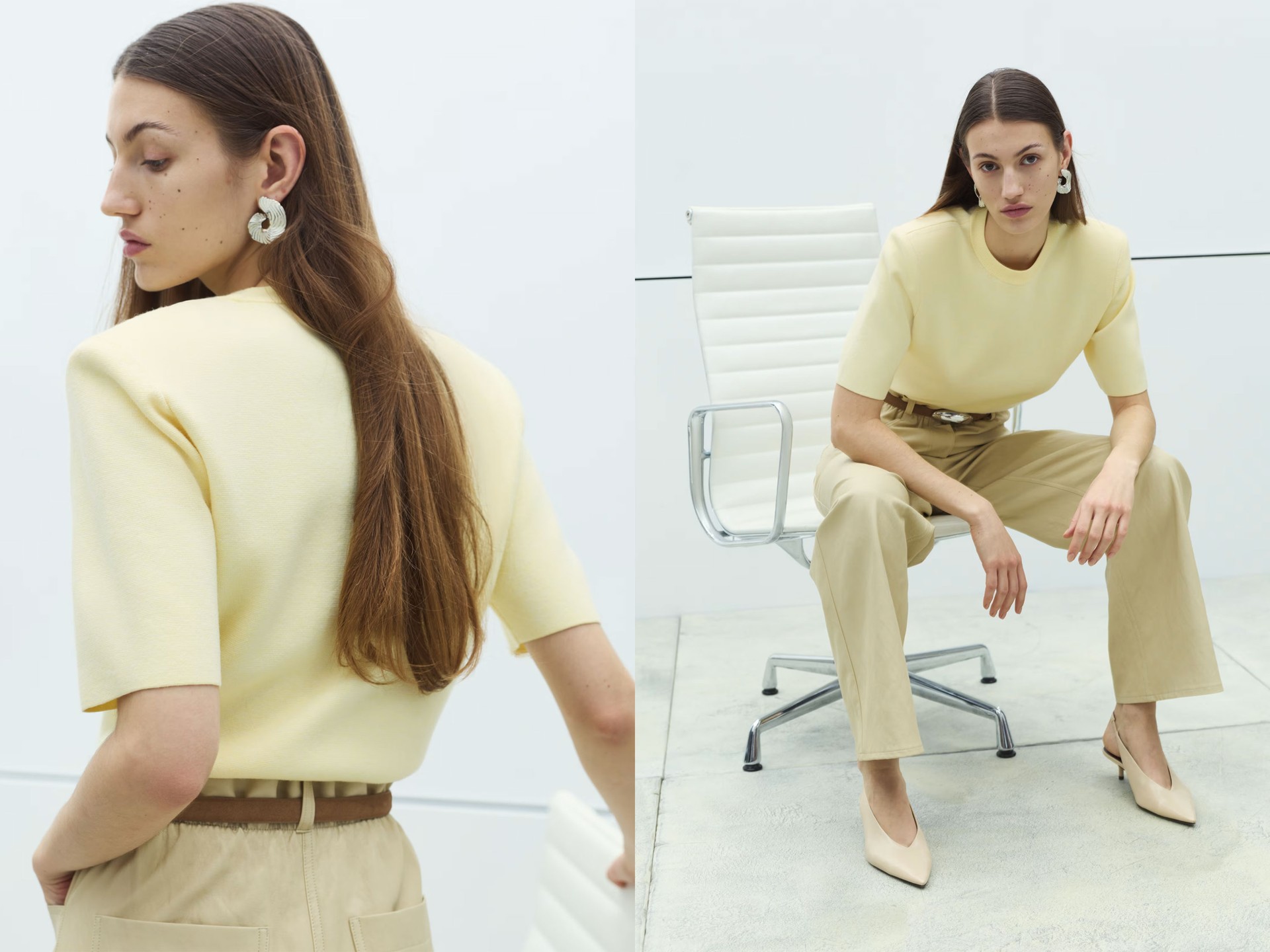 Shoulder Pad Knitted Top With Wool