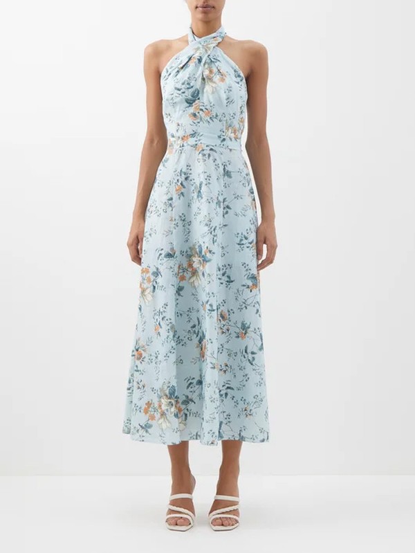 Vacation Selene Floral Linen Halterneck Dress from Erdem
