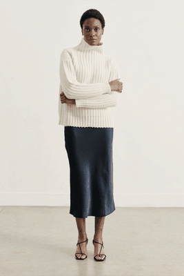 The Heirloom Funnel Un-Dyed Natural Jumper from Navy Grey