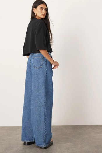 Dusty Denim Wide Leg Jeans With Elasticated Back Waist