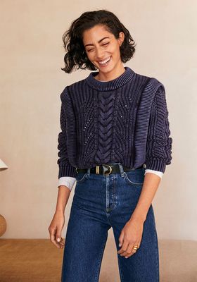 Embossed Contrasting Knit Sweater