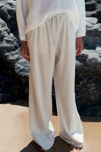 Striped Linen Blend Wide-Leg Trousers