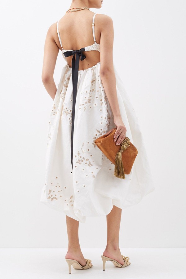 Limonaria Floral-Appliqué Linen Dress from Agua by Agua Bendita