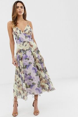 Cami Midi Dress in Mixed Floral with Pleat from ASOS DESIGN
