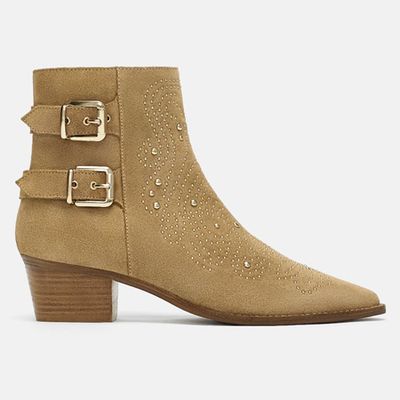 Studded Leather Ankle Boots from Zara