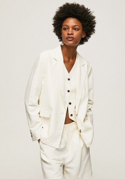 Linen Blazer with Double Neckline