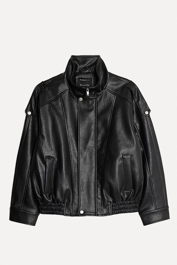 Faux Leather Funnel Neck Biker Jacket from River Island