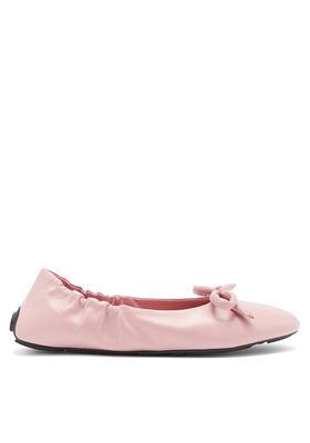Bow Front Bow Leather Ballet Flats from Prada