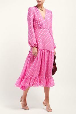 Devon Polka Dot-Jacquard Silk-Blend Dress from Saloni