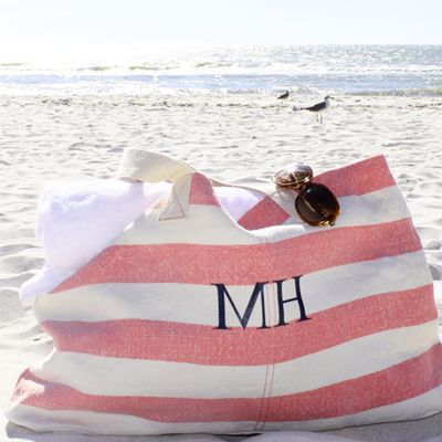 Pink & White Stripe Beach Bag from Lime Tree London