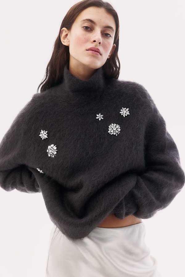 Rhinestone-Embellished Mohair-Blend Jumper from H&M