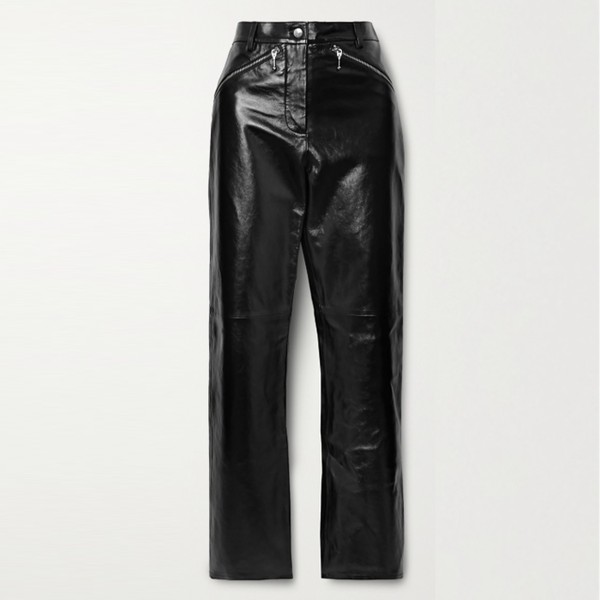Crinkled Glossed-Leather Straight-Leg Pants from Alexa Chung