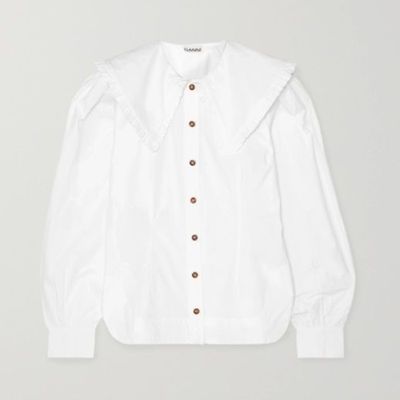 White Ruffle-Trimmed Cotton Poplin Blouse from Ganni