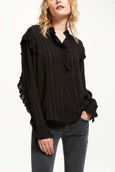 Emma Metallic Stripe Blouse, Black/Silver