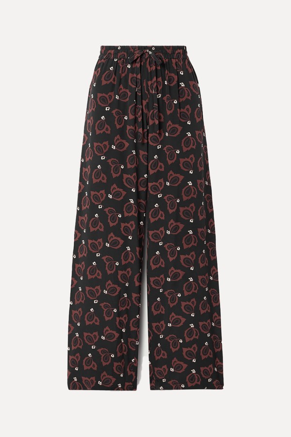 Printed Organic Silk-Crepe Straight-Leg Pants from Matteau