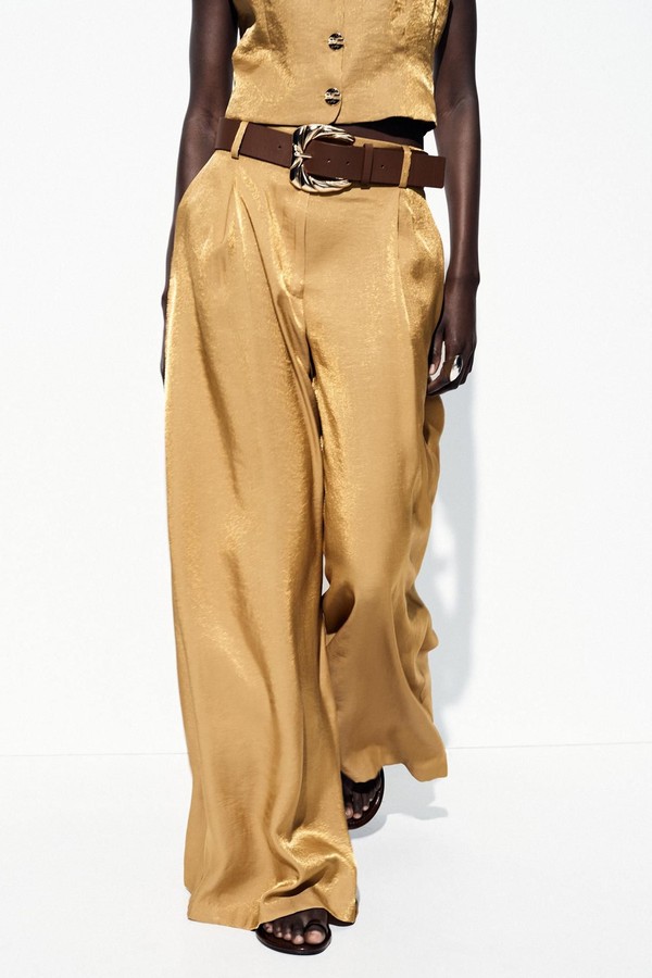 Satin Wide-Leg Trousers With Belt