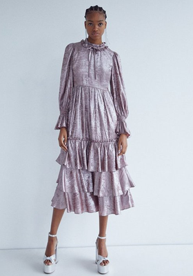 Ruffle Tie Collar Frill Tiered Midi Foil Dre from Warehouse