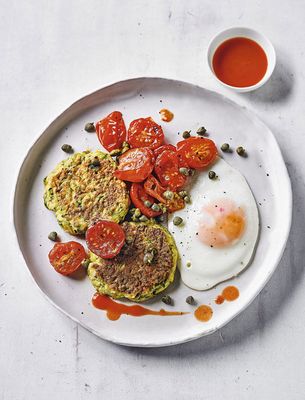 Courgette Fritters With Roasted Tomatoes