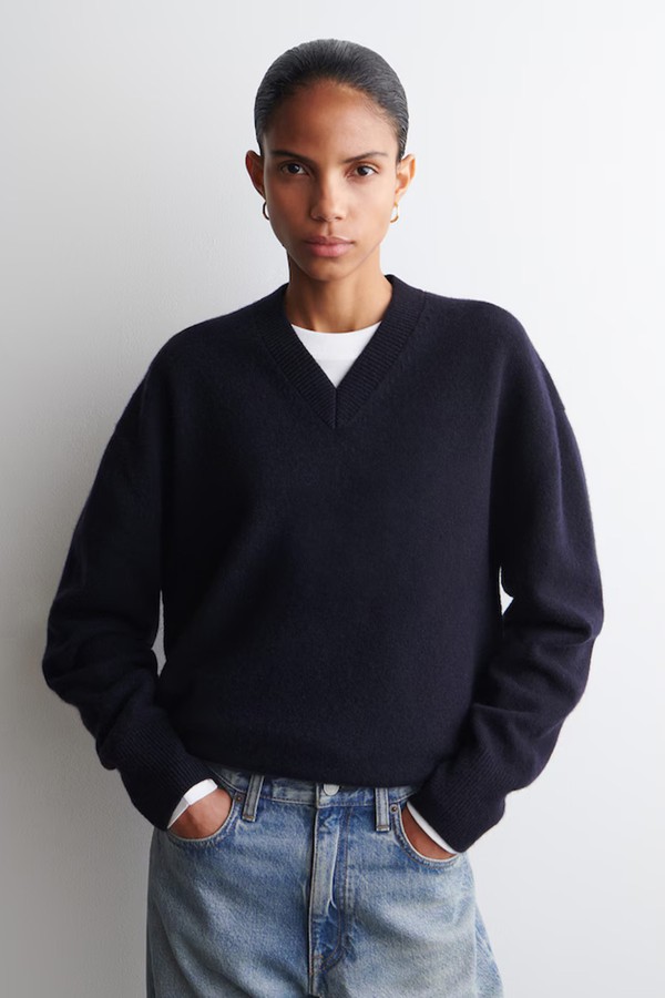 Rounded Wool V-Neck Jumper from COS