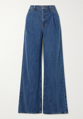 Pleated High-Rise Wide-Leg Jeans
