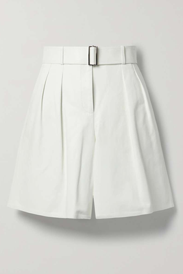 Myrtle Belted Pleated Leather Shorts from Lafayette 148