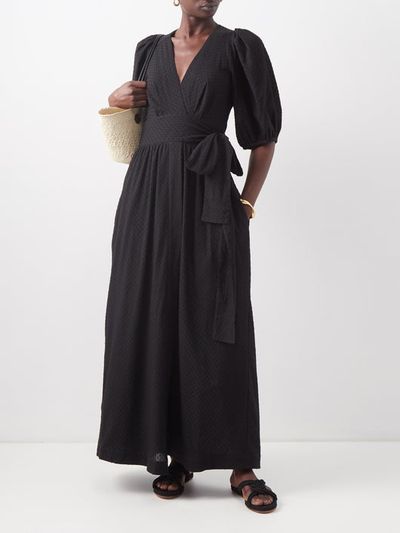 Bronwyn Fil-Coupé Cotton Wrap Maxi Dress from Three Graces London