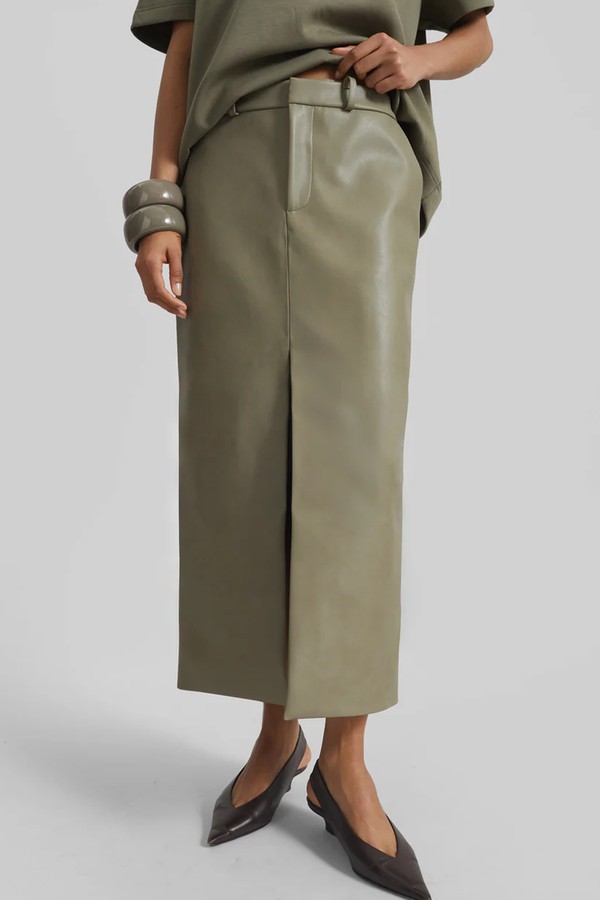 Maybelle Faux Leather Front Slit Pencil Skirt from The Frankie Shop