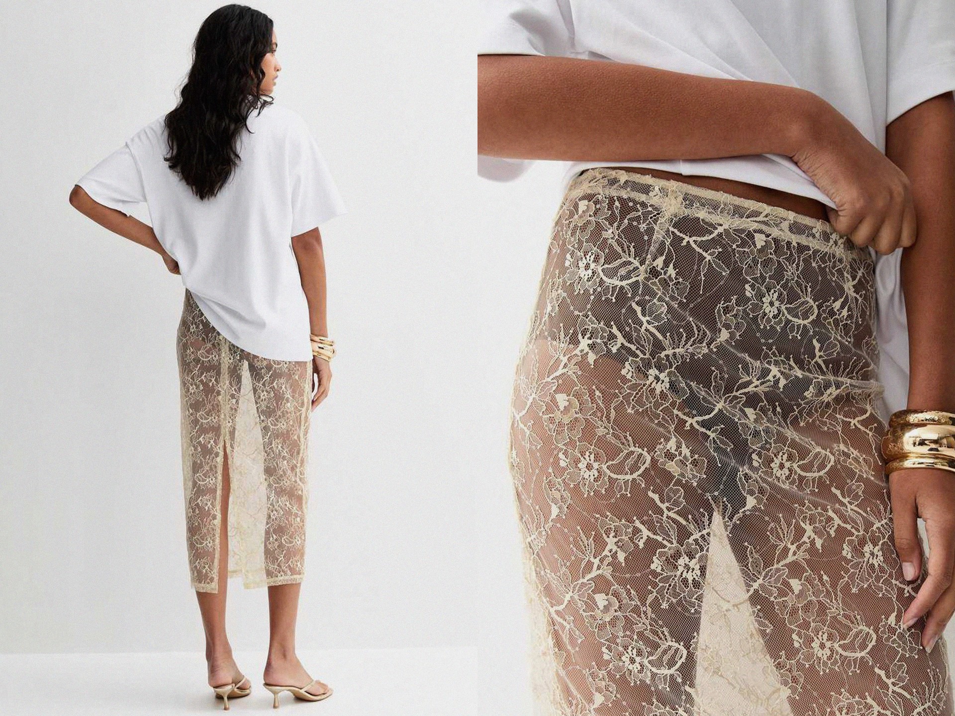 Sheer Sequinned Pencil Skirt