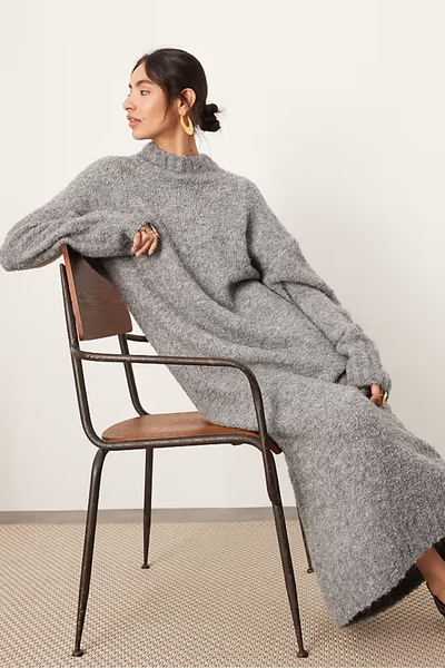 Boucle Chunky Knit High Neck Maxi Dress from ASOS