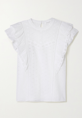Jie Ruffled Broderie Anglaise Cotton Top from Veronica Beard
