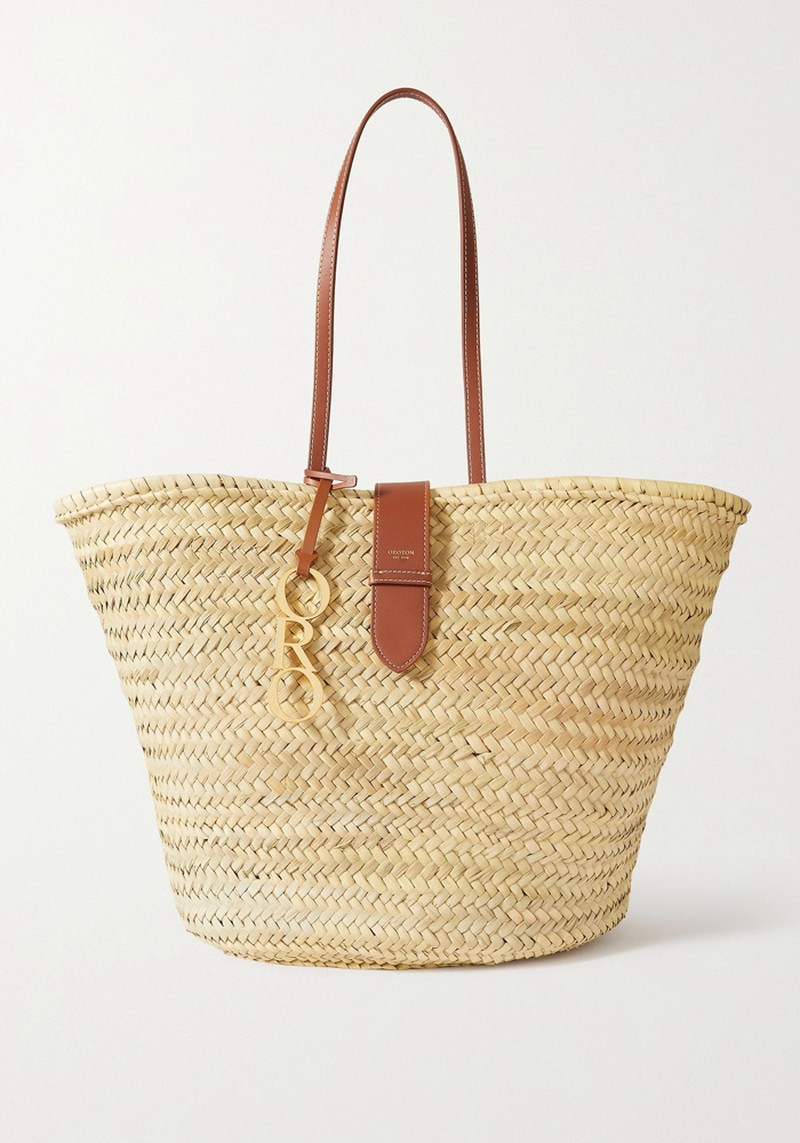 Madison Large Leather-Trimmed Woven Straw Tote from Oroton