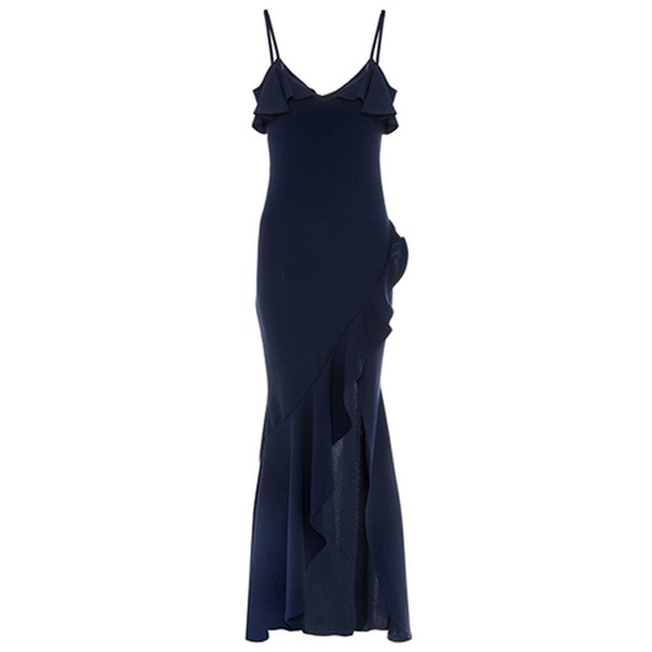 Navy Ruffle Front Maxo Dress from Quiz