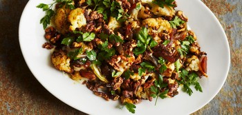 Roast Cauliflower, Garlic Yoghurt, Walnut & Apricot Salad