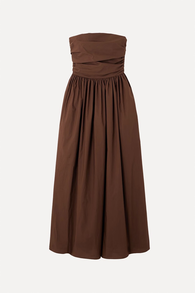 Strapless Gathered Organic Cotton-Poplin Midi Dress from Matteau