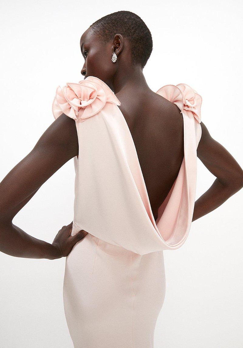 Shoulder Detail Cowl Back Maxi Dress