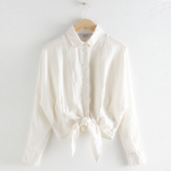 Linen Front Tie Collared Blouse from & Other Stories