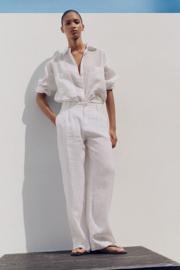 100% Linen Trousers With Darts