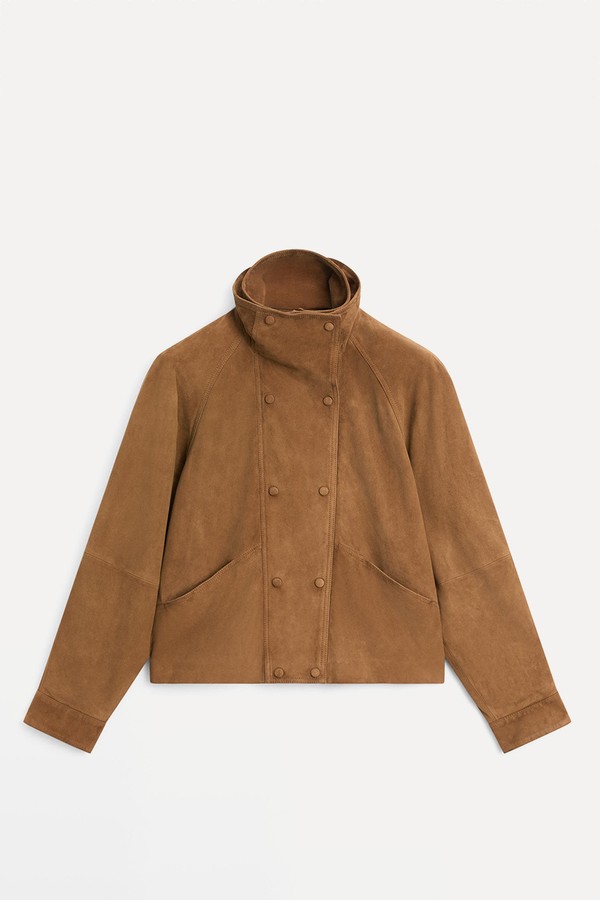 Suede Leather Jacket With Buttons from Massimo Dutti