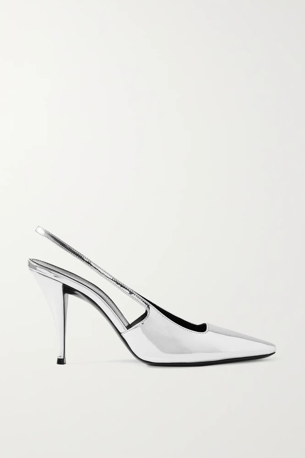 Blade Metallic Leather Slingback Pumps from Saint Laurent