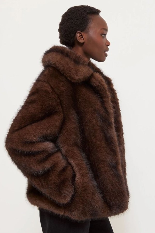 Faux Fur Long Sleeve Collared Neck Short Coat from George At ASDA