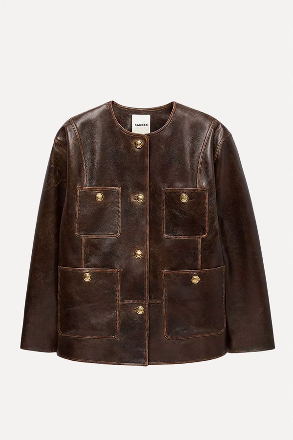 Long Distressed Leather Jacket from Sandro