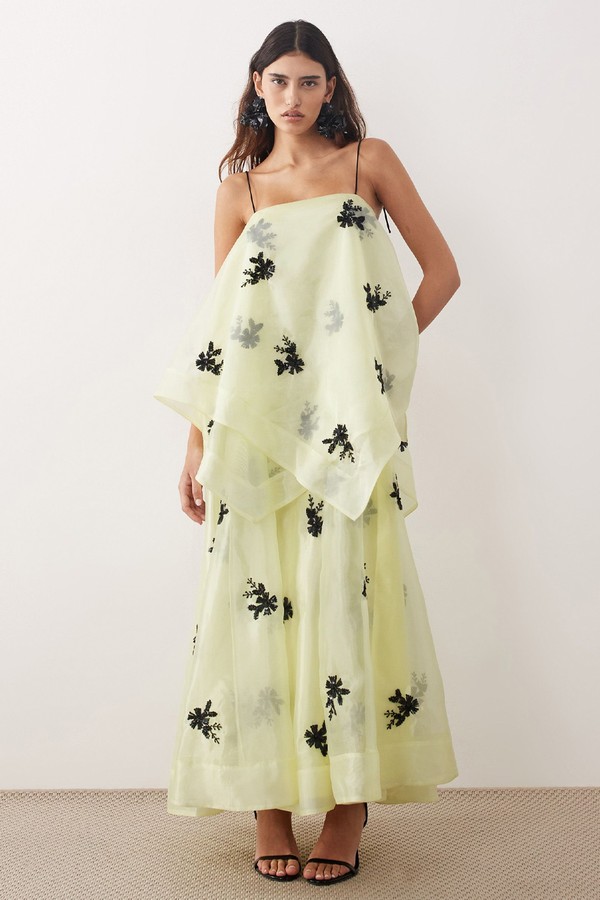 Organza Floral Embellished Trapeze Maxi Dress