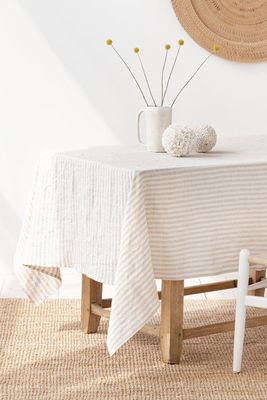 Striped In Natural Linen Tablecloth from Magic Linen