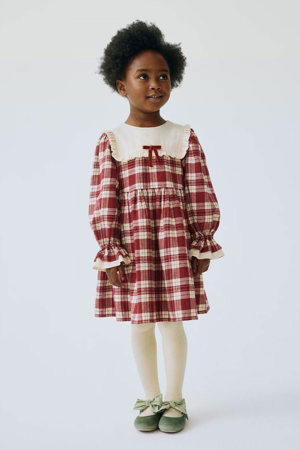 Cotton Rich Checked Party Dress & Tights Set from Marks & Spencer