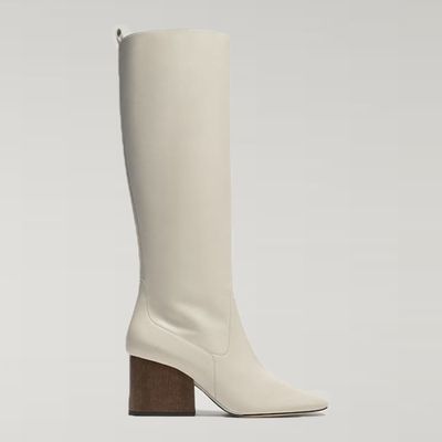 Limited Edition White Leather Boots from Massimo Dutti